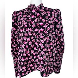 Who What Wear Long Puff Sleeve Neck Tie Floral Cottage Core Pattern Blouse